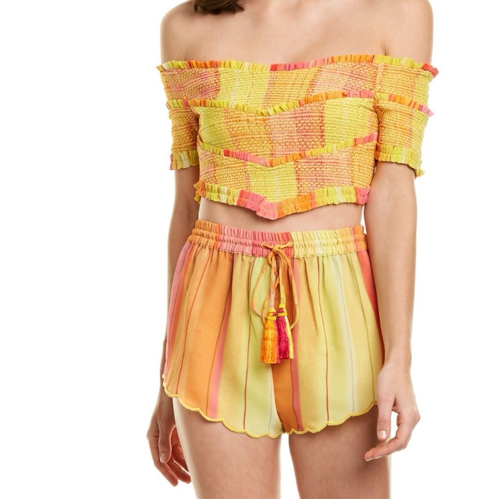 NWT Rococo Sand X Revolve Ombré Tropical
Scalloped Hem Mini Resort Shorts- XS